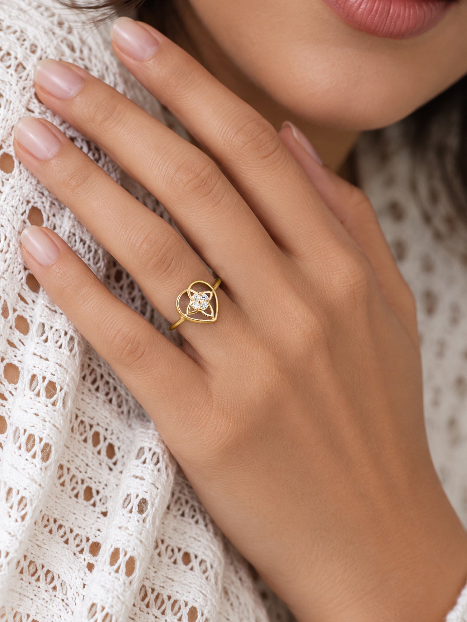 Teardrop Knot Lab Grown Diamond Vermeil Gold Ring