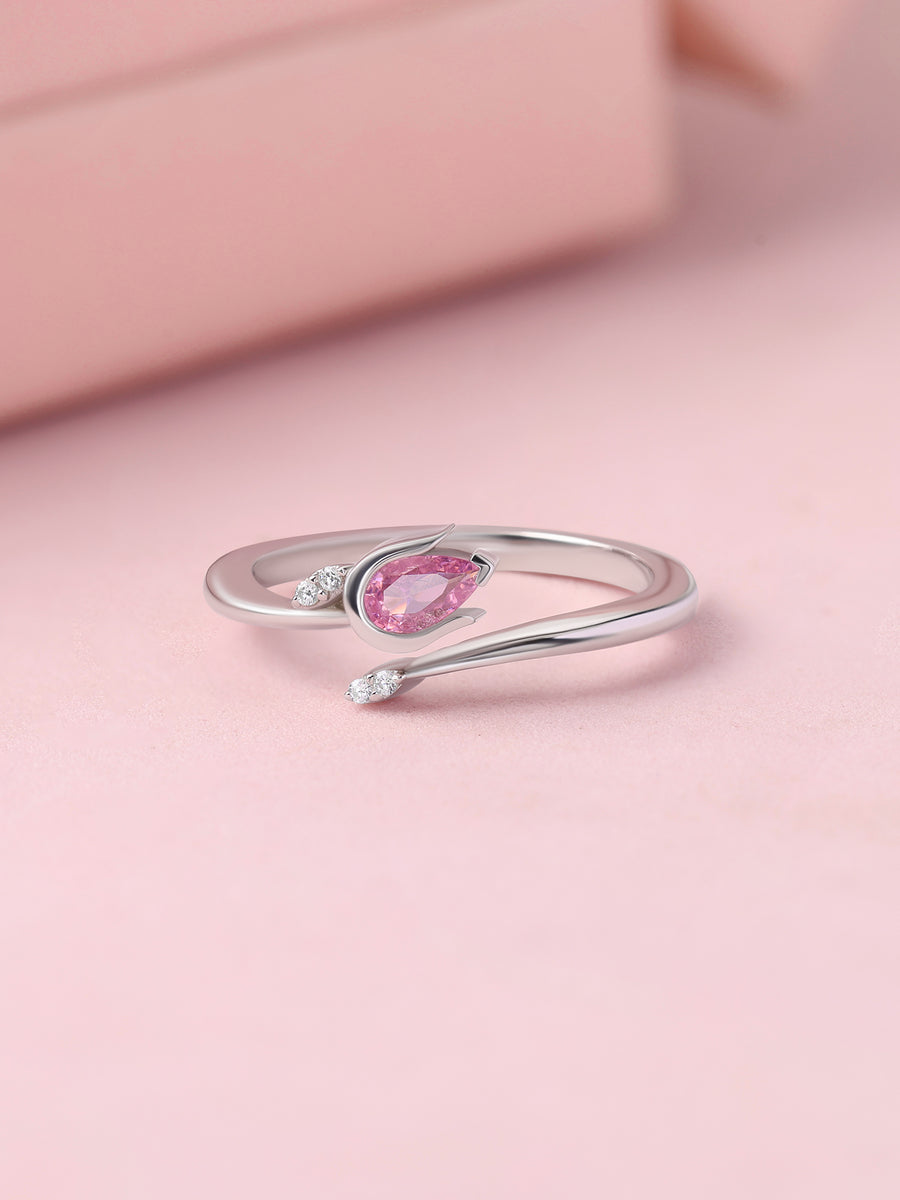 Tulip Pink CZ Stone Silver Ring for Women