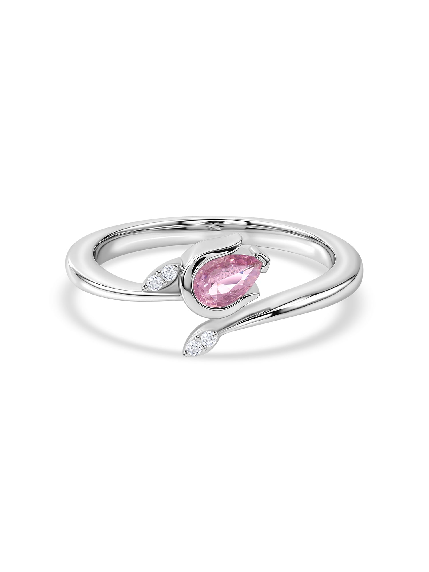 Tulip Pink CZ Stone Silver Ring for Women