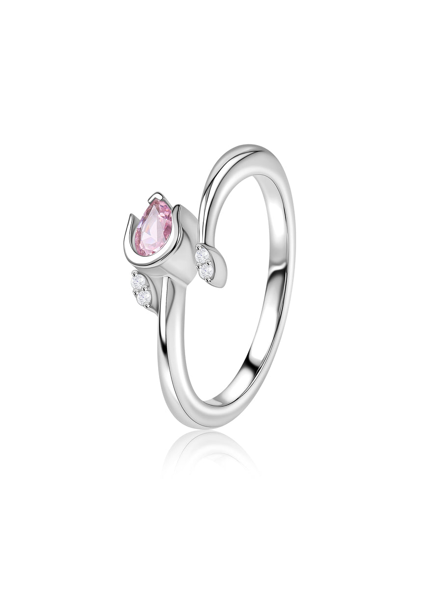 Tulip Pink CZ Stone Silver Ring for Women