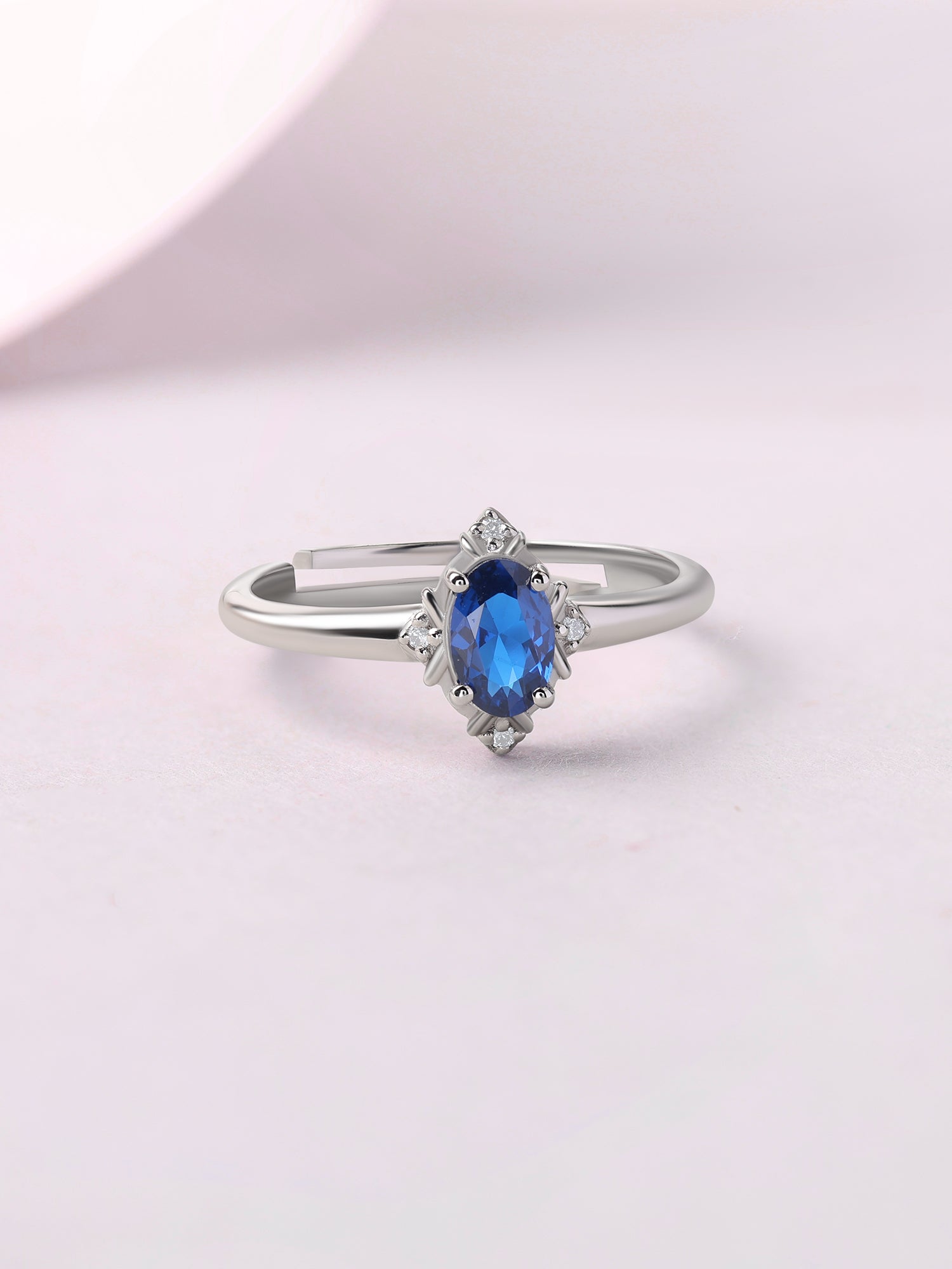 Vintage Halo Blue Sapphire CZ Silver Adjustable Ring for Women