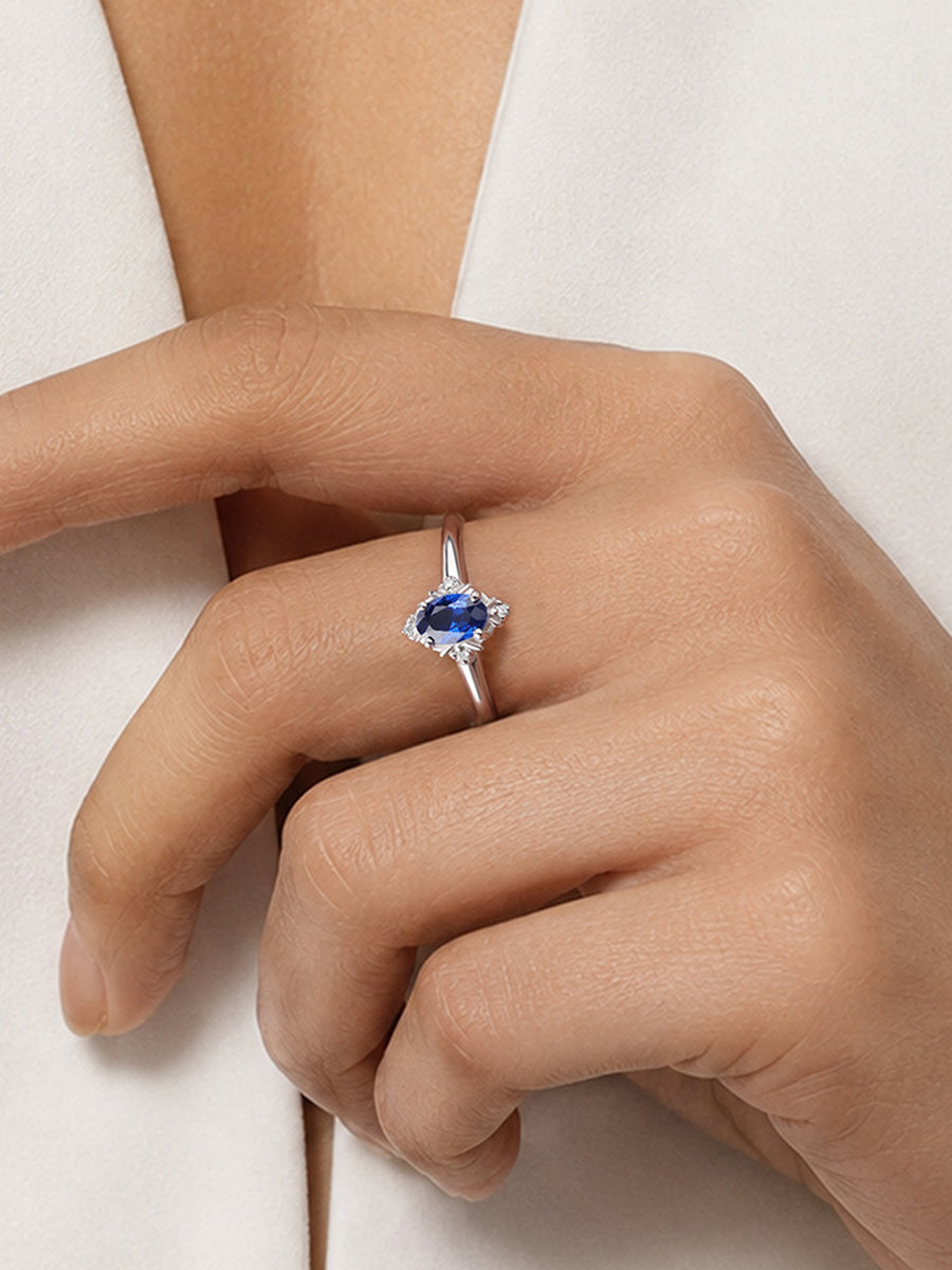 Vintage Halo Blue Sapphire CZ Silver Adjustable Ring for Women
