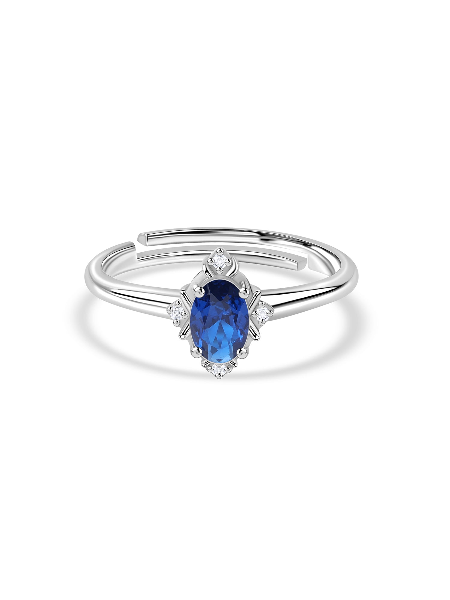 Vintage Halo Blue Sapphire CZ Silver Adjustable Ring for Women