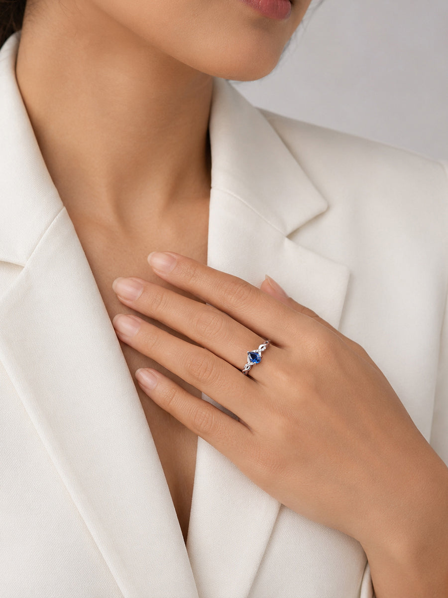 Infinity Twist Blue Sapphire CZ Silver Adjustable Ring for Women