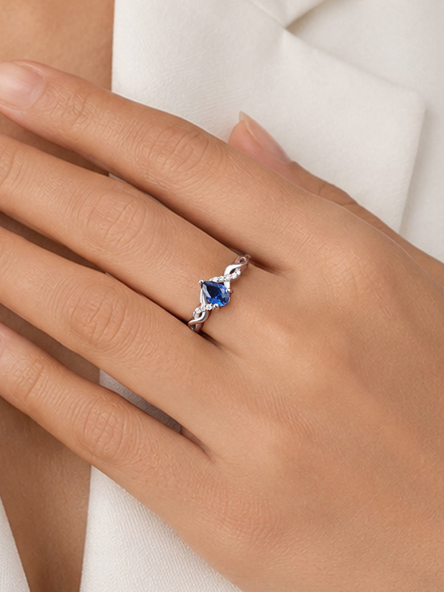 Infinity Twist Blue Sapphire CZ Silver Adjustable Ring for Women
