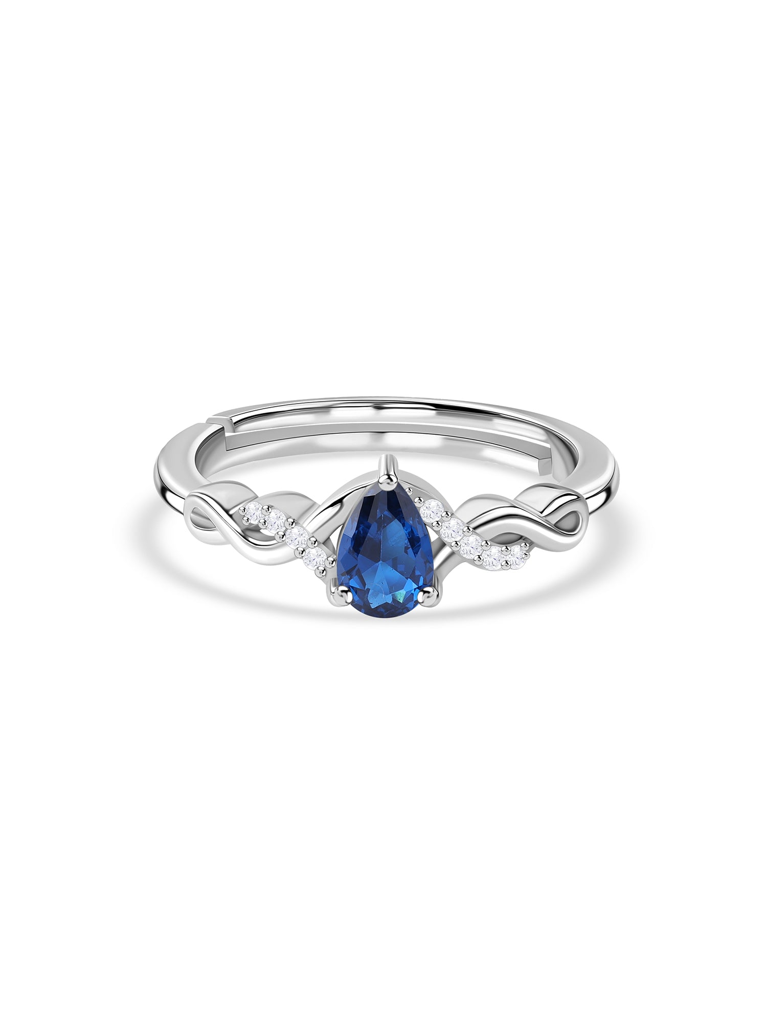 Infinity Twist Blue Sapphire CZ Silver Adjustable Ring for Women
