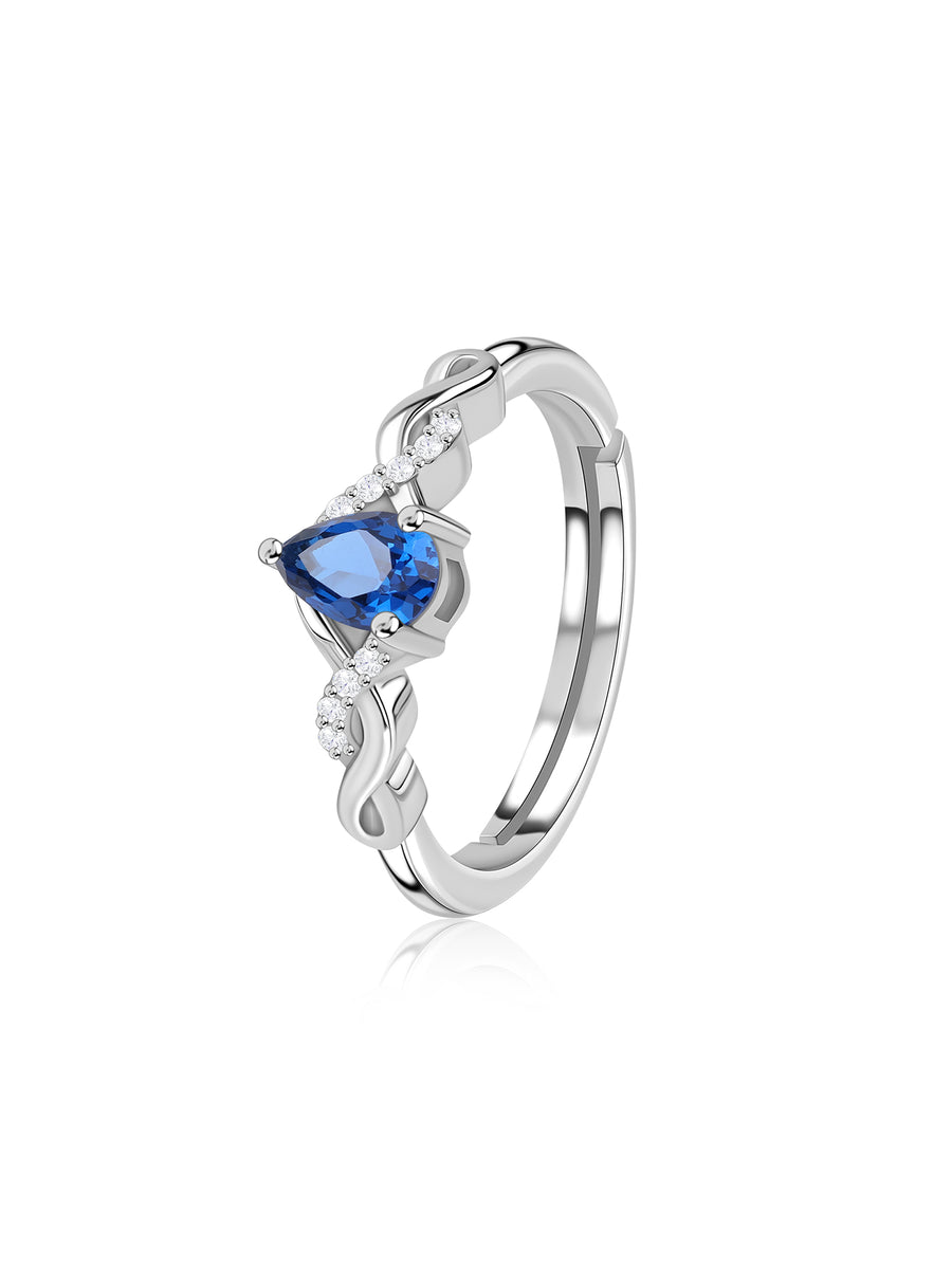 Infinity Twist Blue Sapphire CZ Silver Adjustable Ring for Women