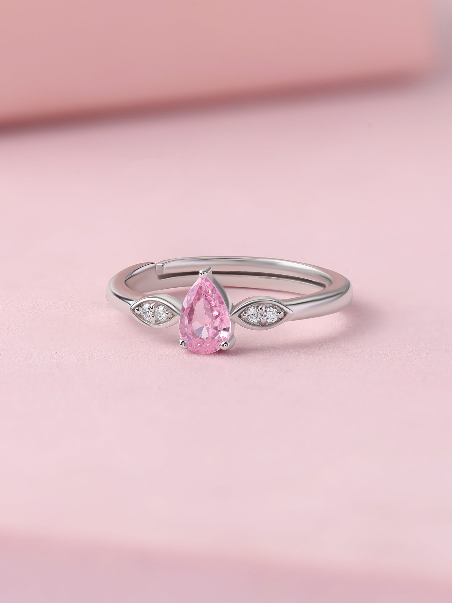 Pear Drop Pink CZ Stone Silver Ring for Women