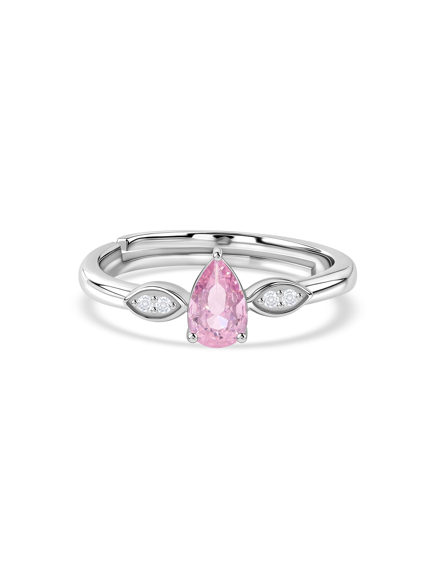 Pear Drop Pink CZ Stone Silver Ring for Women