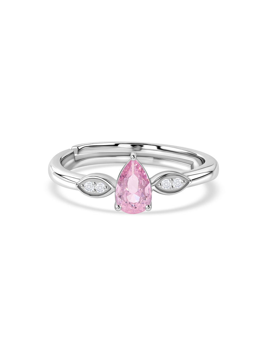 Pear Drop Pink CZ Stone Silver Ring for Women