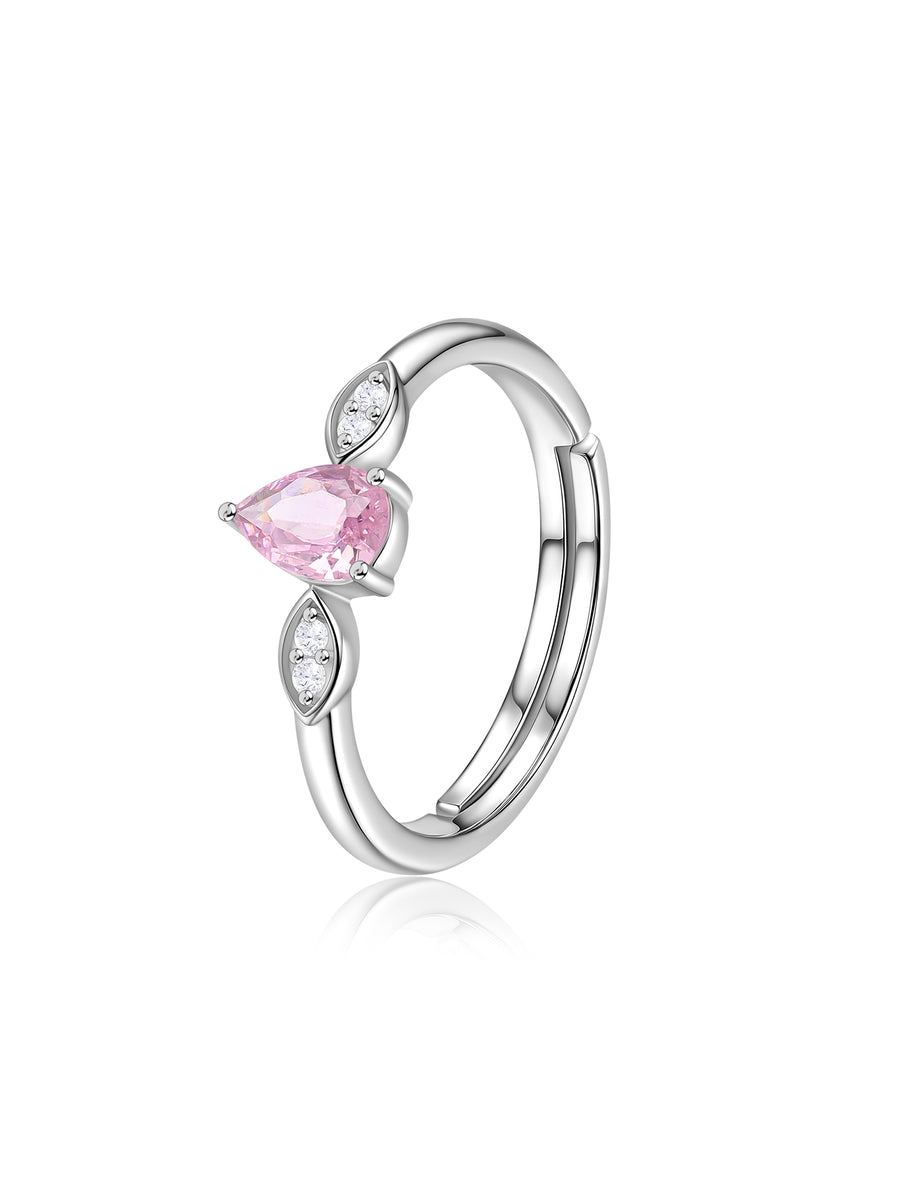 Pear Drop Pink CZ Stone Silver Ring for Women
