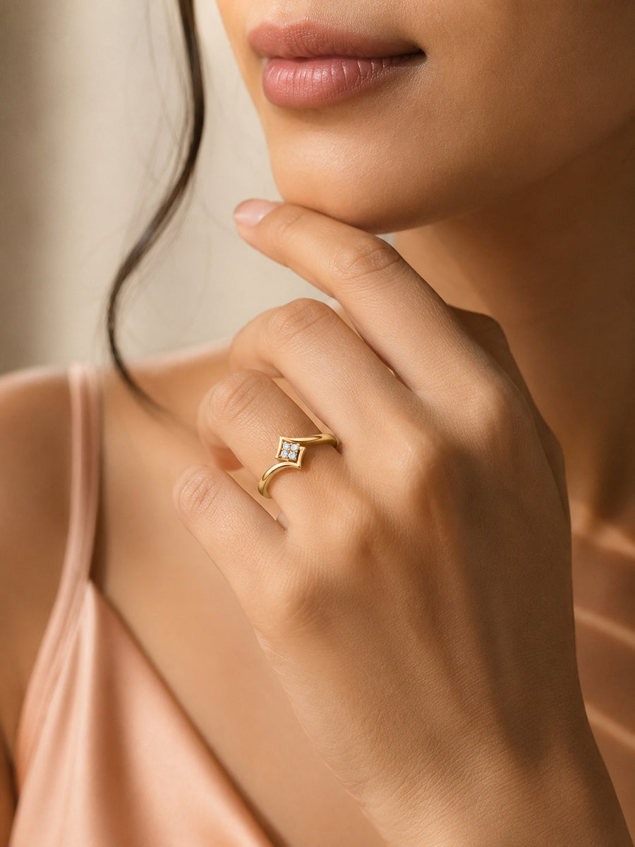 9K Yellow Gold Lab Grown Diamond Geometric Ring