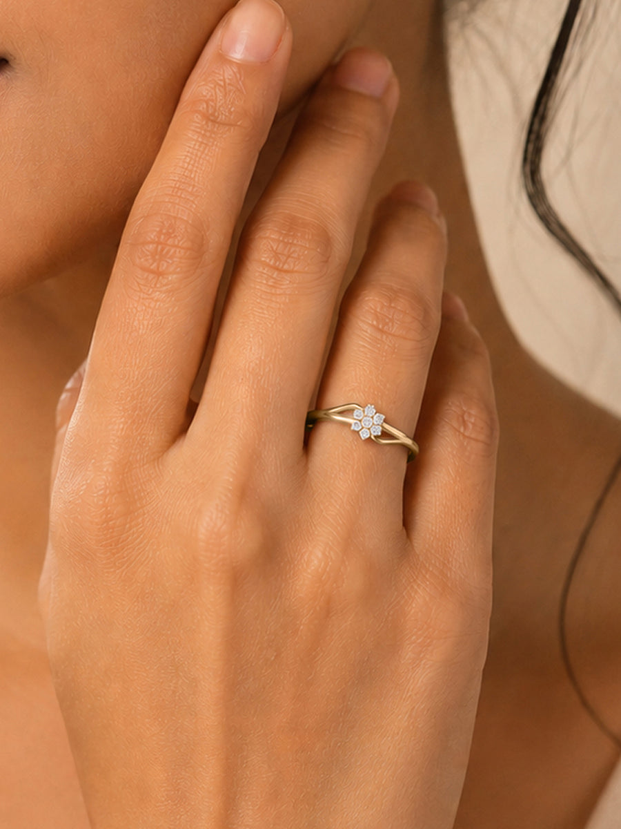 9K Yellow Gold Lab Grown Diamond Flower Bloom Ring