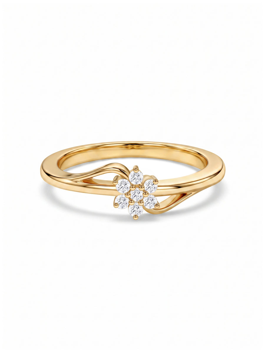 9K Yellow Gold Lab Grown Diamond Flower Bloom Ring