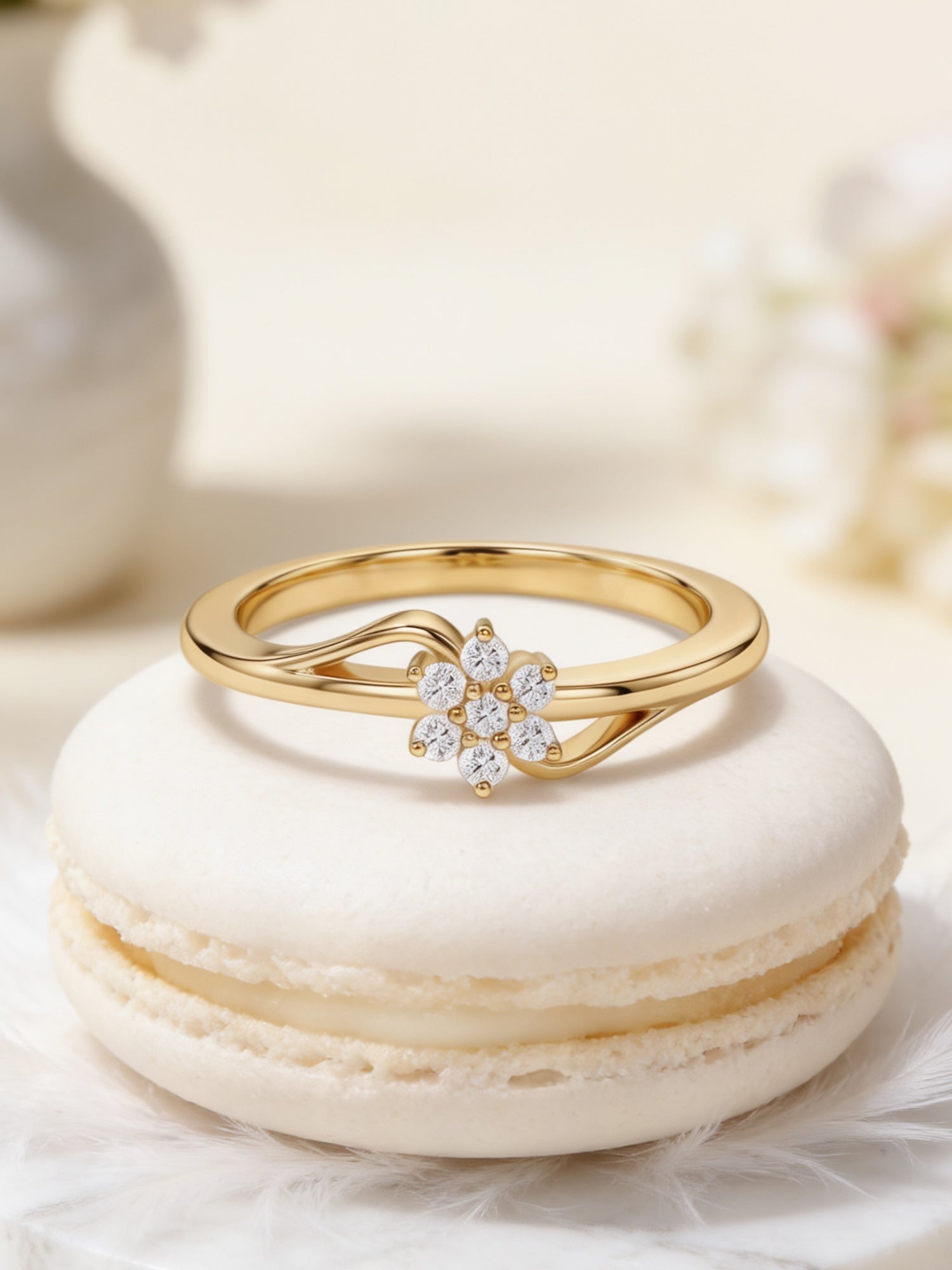 9K Yellow Gold Lab Grown Diamond Flower Bloom Ring