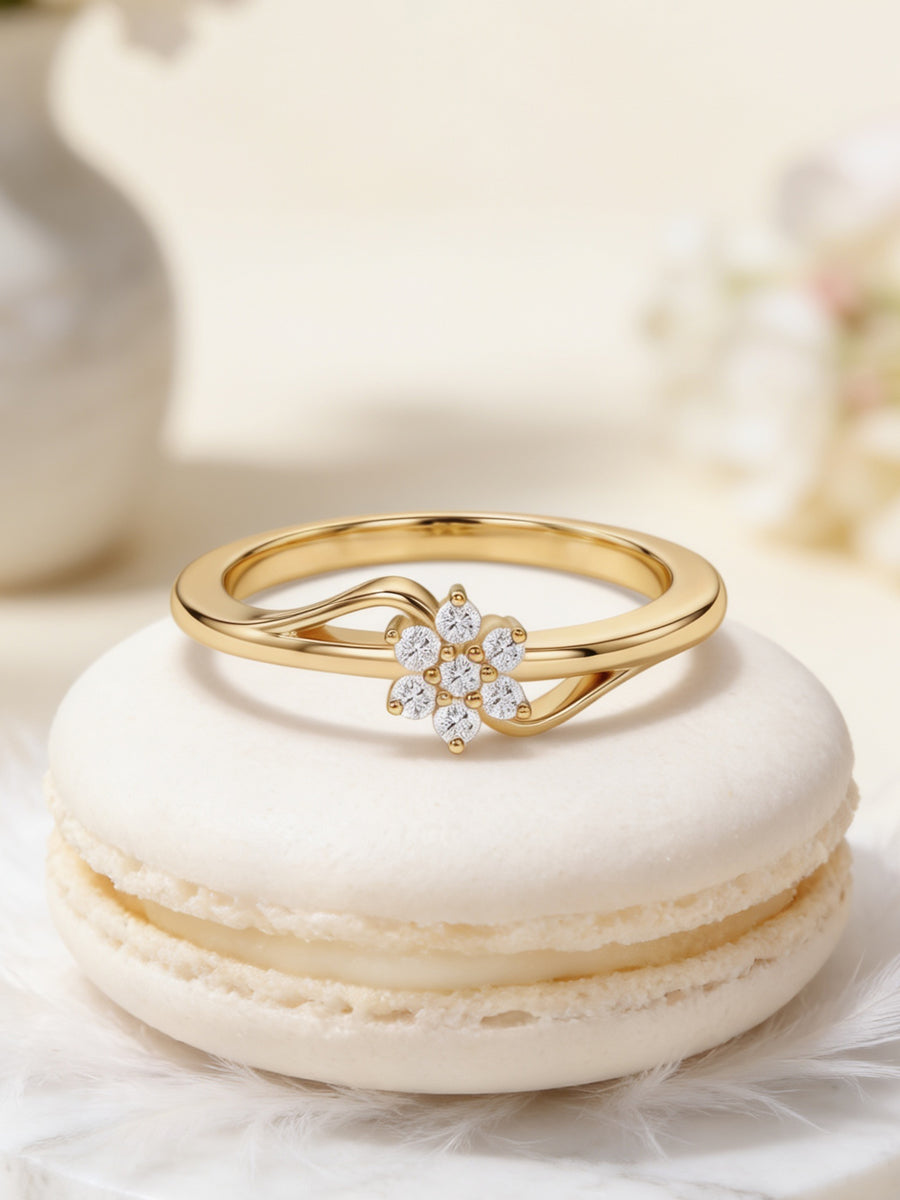 9K Yellow Gold Lab Grown Diamond Flower Bloom Ring