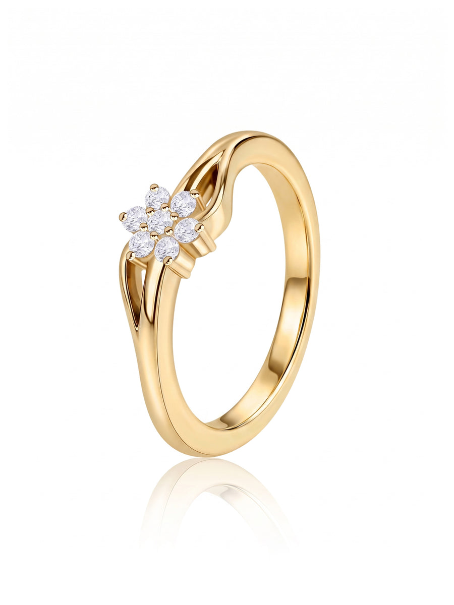 9K Yellow Gold Lab Grown Diamond Flower Bloom Ring