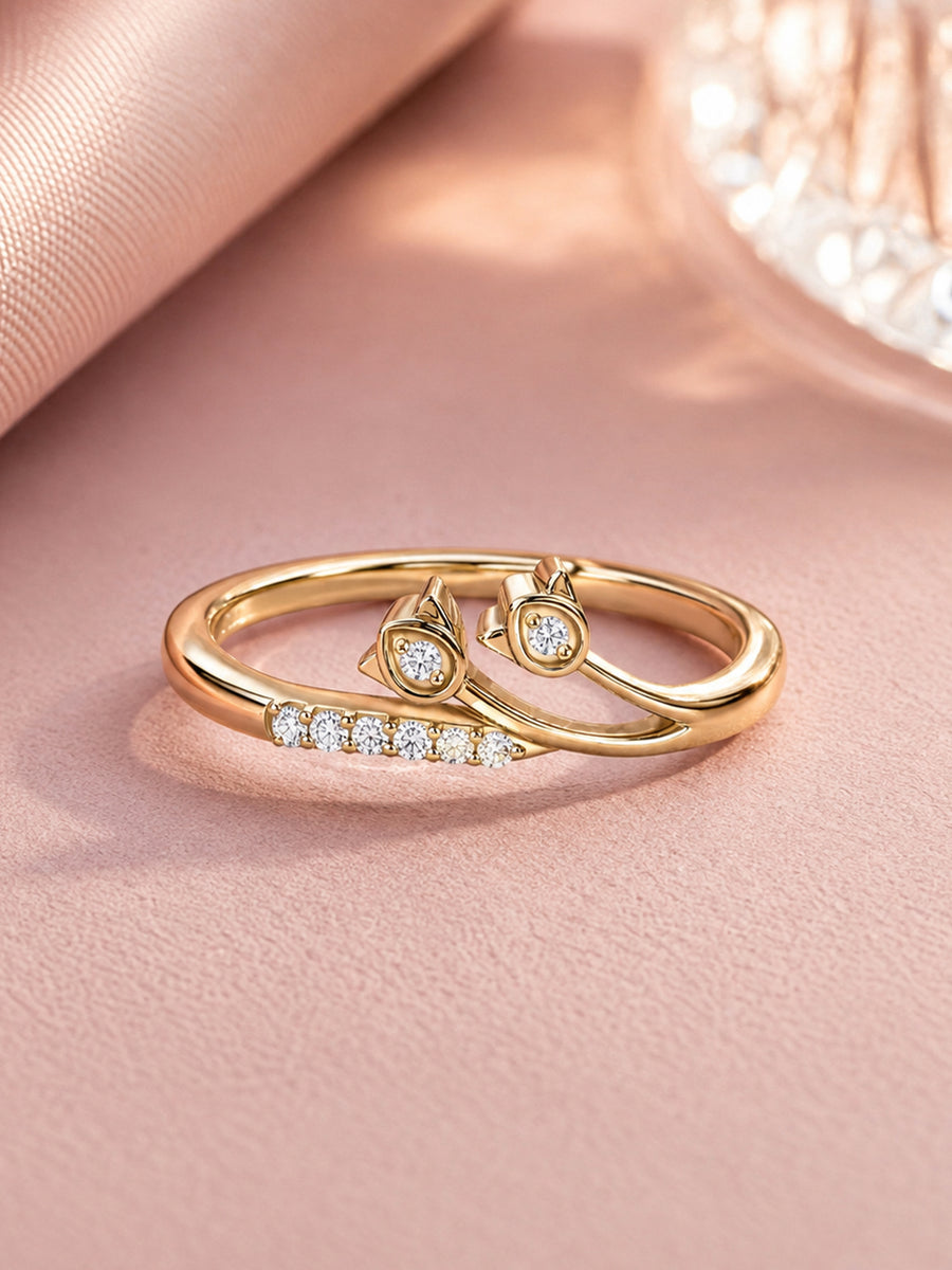 9K Yellow Gold Lab Grown Diamond Twin Leaf Ring