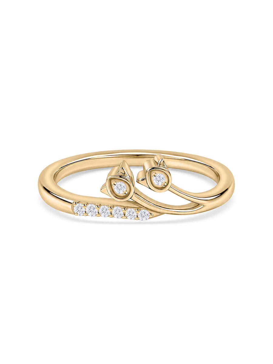 9K Yellow Gold Lab Grown Diamond Twin Leaf Ring