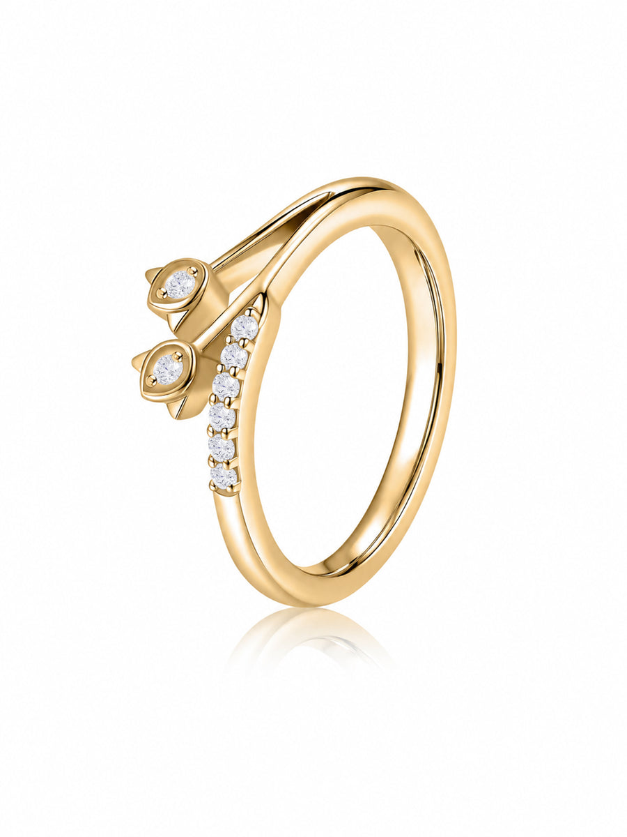 9K Yellow Gold Lab Grown Diamond Twin Leaf Ring