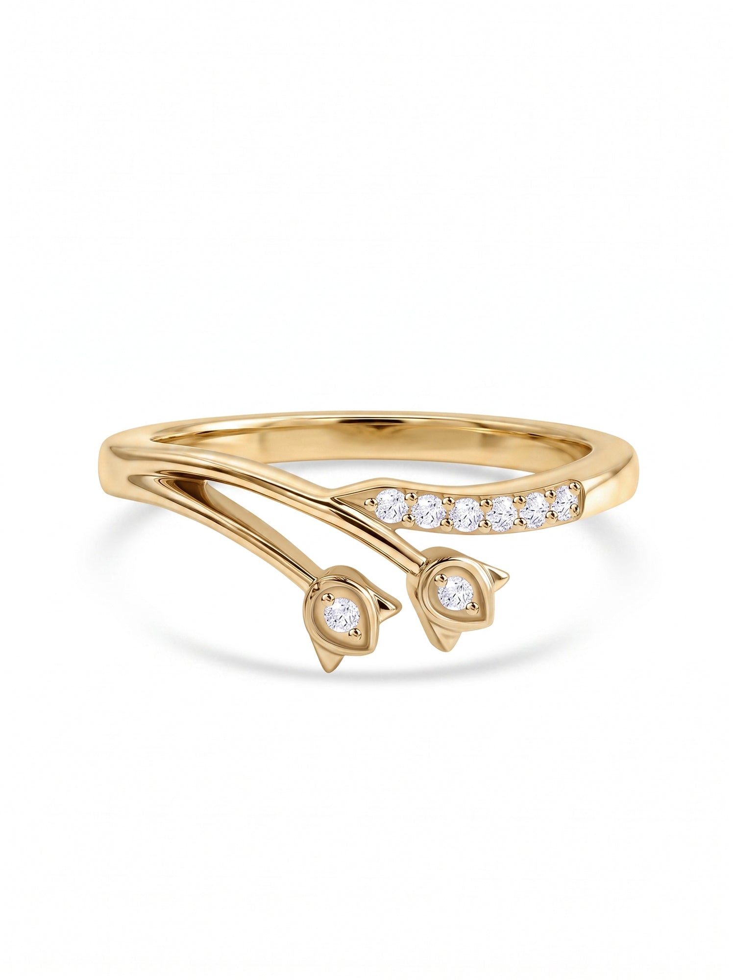 9K Yellow Gold Lab Grown Diamond Twin Leaf Ring