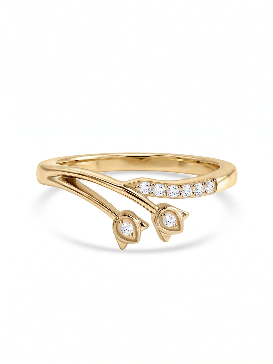 9K Yellow Gold Lab Grown Diamond Twin Leaf Ring