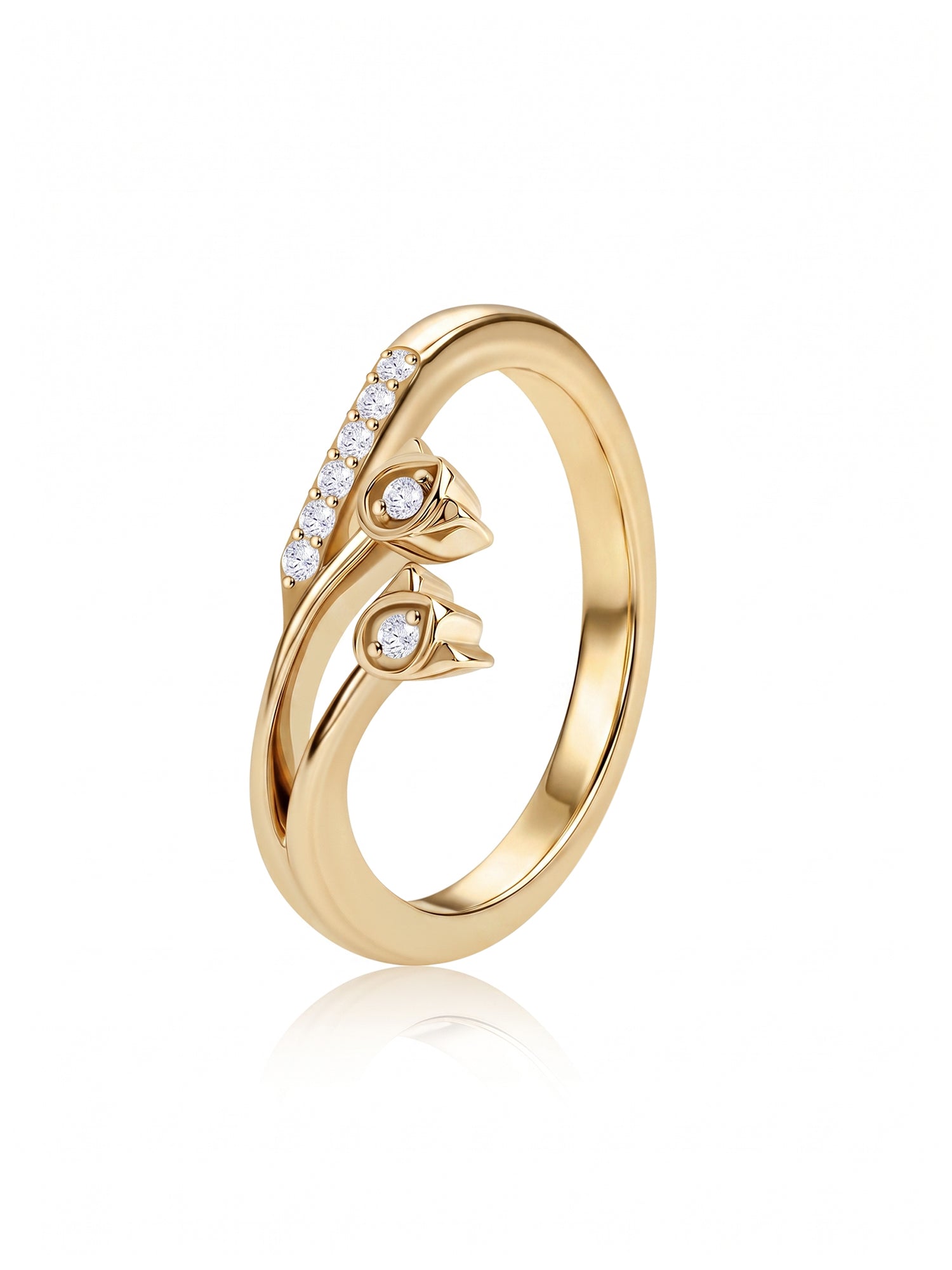 9K Yellow Gold Lab Grown Diamond Twin Leaf Ring