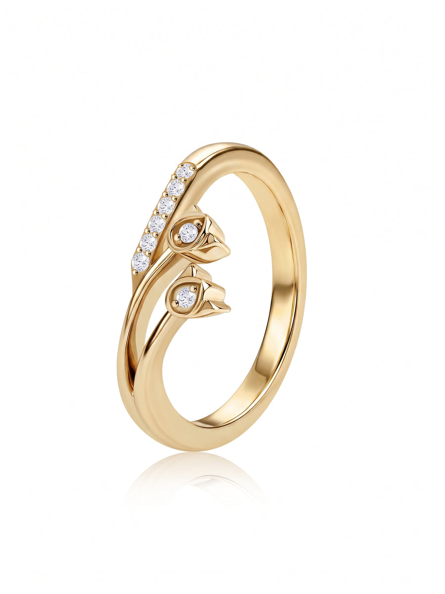 9K Yellow Gold Lab Grown Diamond Twin Leaf Ring