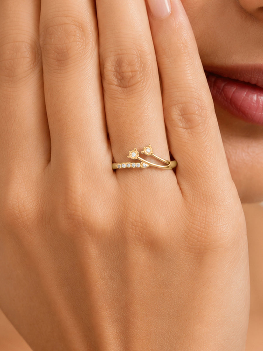 9K Yellow Gold Lab Grown Diamond Twin Leaf Ring