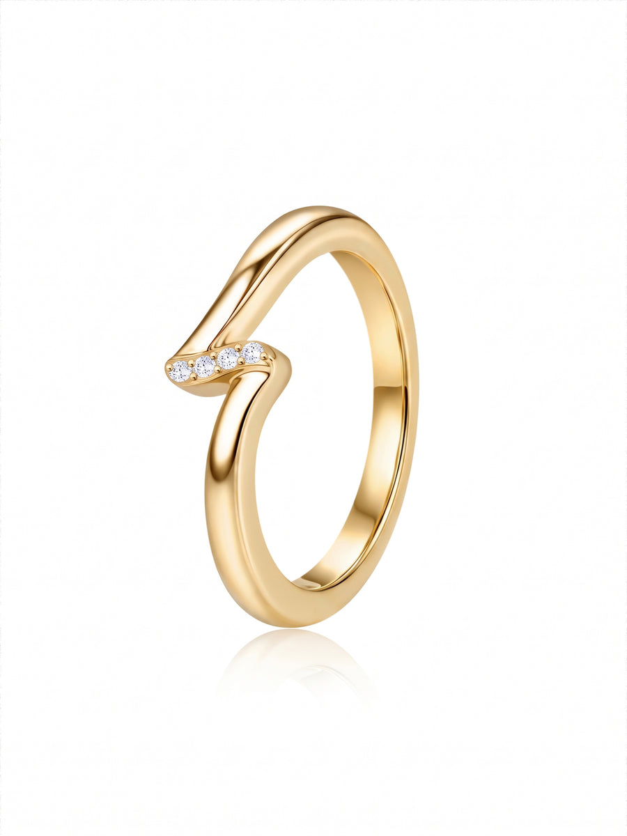 9K Yellow Gold Lab Grown Diamond Ribbon Ring