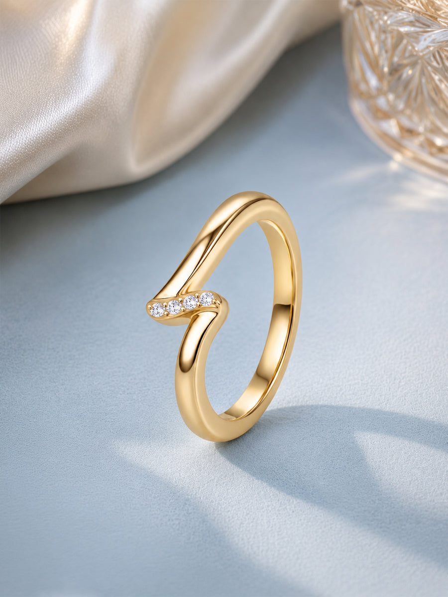 9K Yellow Gold Lab Grown Diamond Ribbon Ring