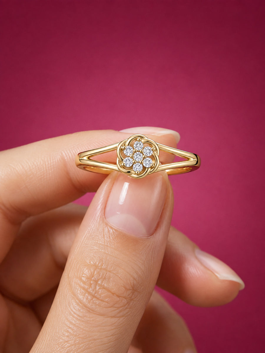 9K Yellow Gold Lab Grown Diamond Rosette Ring