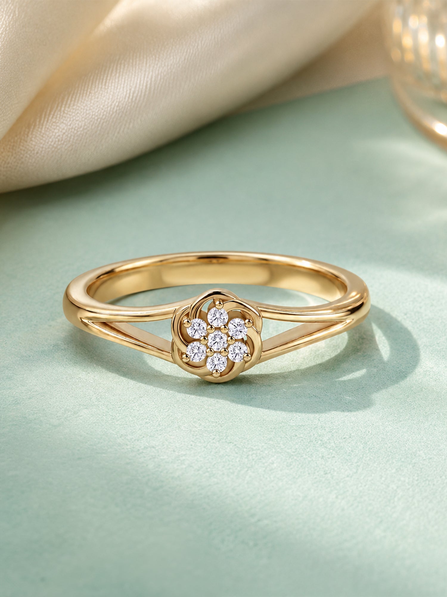 9K Yellow Gold Lab Grown Diamond Rosette Ring