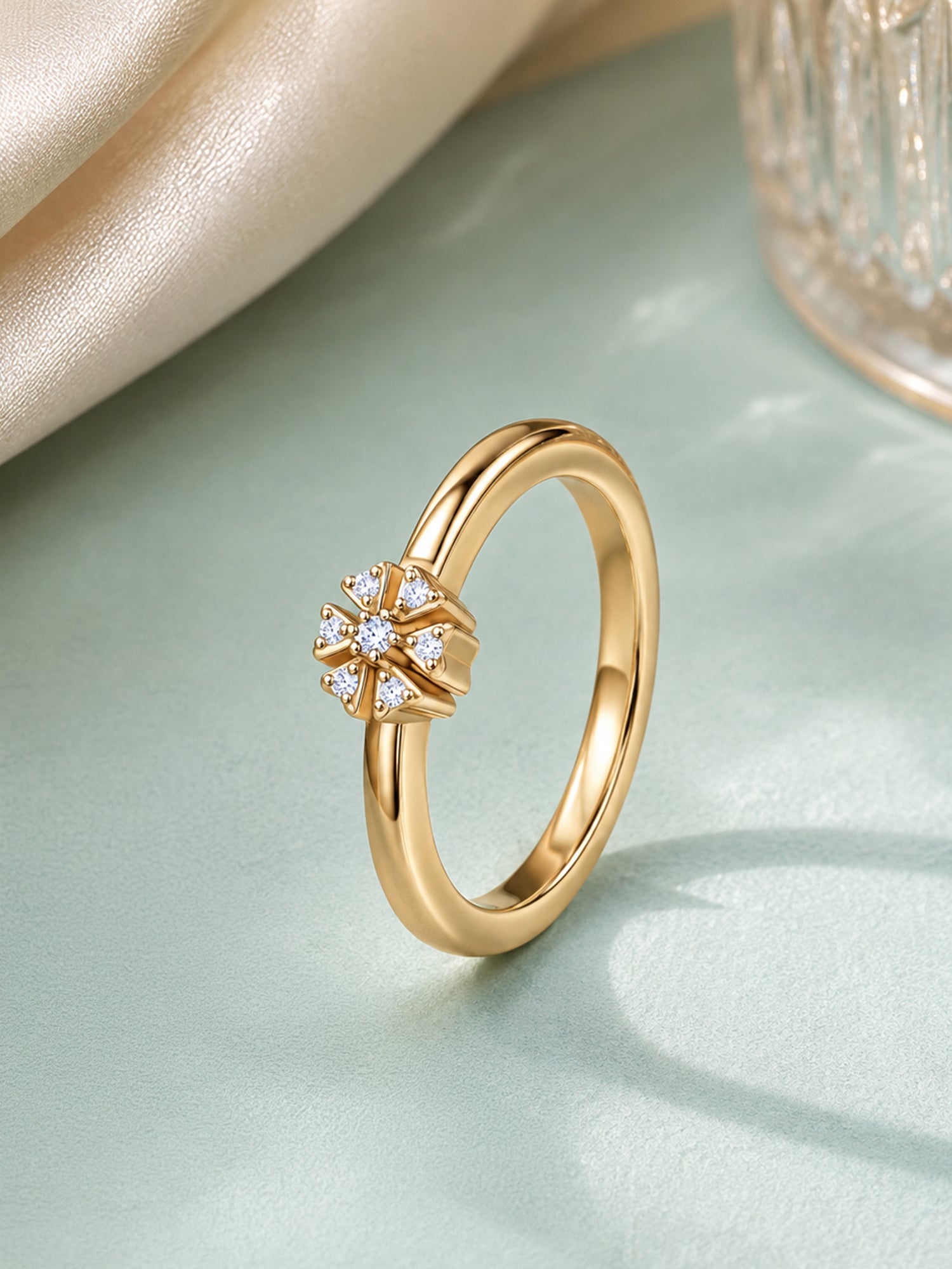 9K Yellow Gold Lab Grown Diamond Starburst Ring