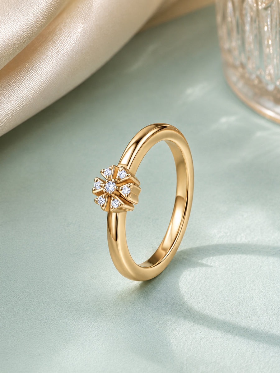 9K Yellow Gold Lab Grown Diamond Starburst Ring