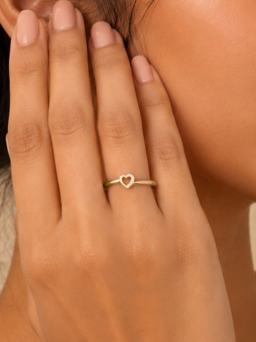 9K Yellow Gold Lab Grown Diamond Open Heart Ring