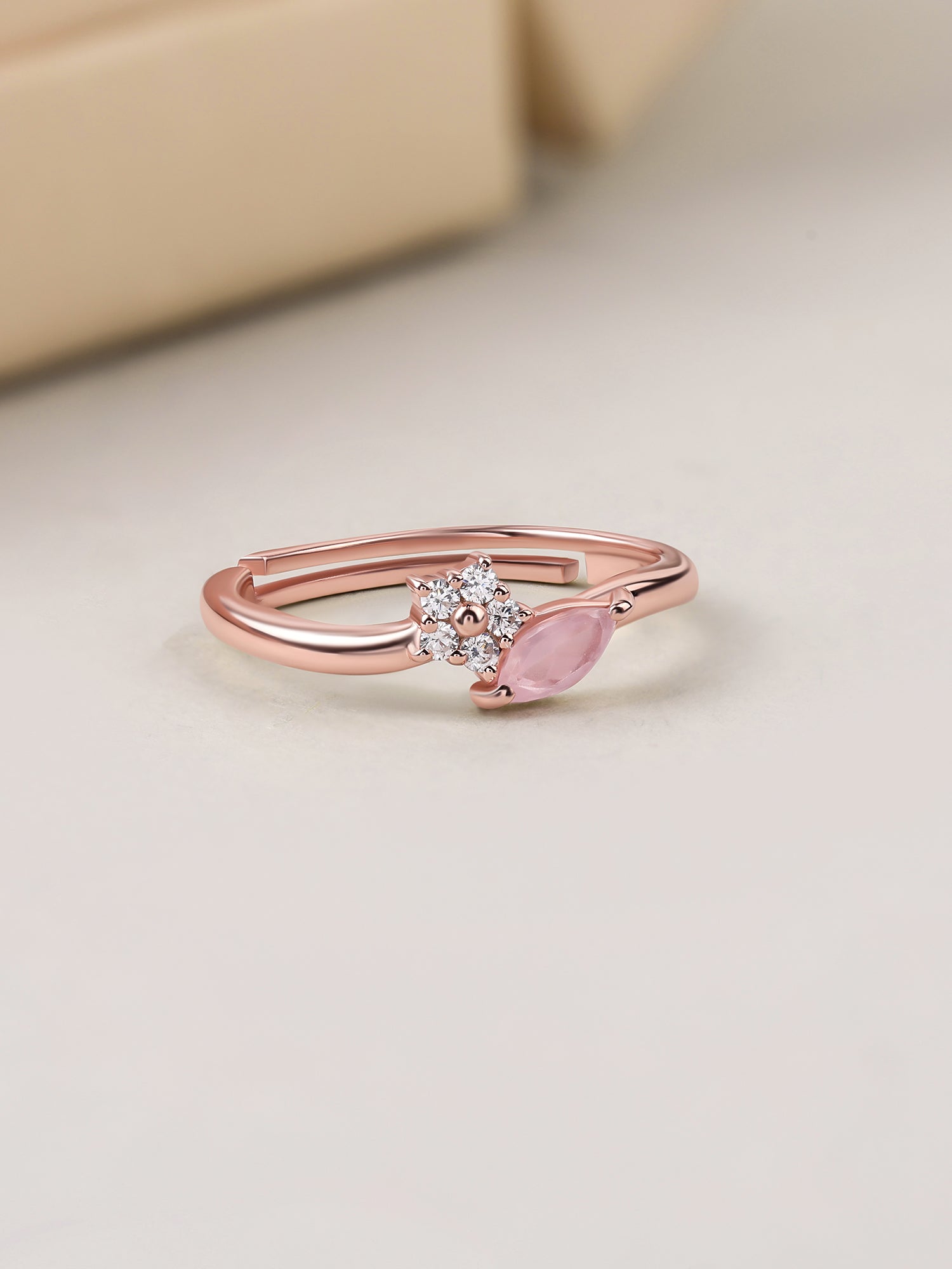 Rose Quartz Floral Cluster Silver Rose Gold Plated Ring