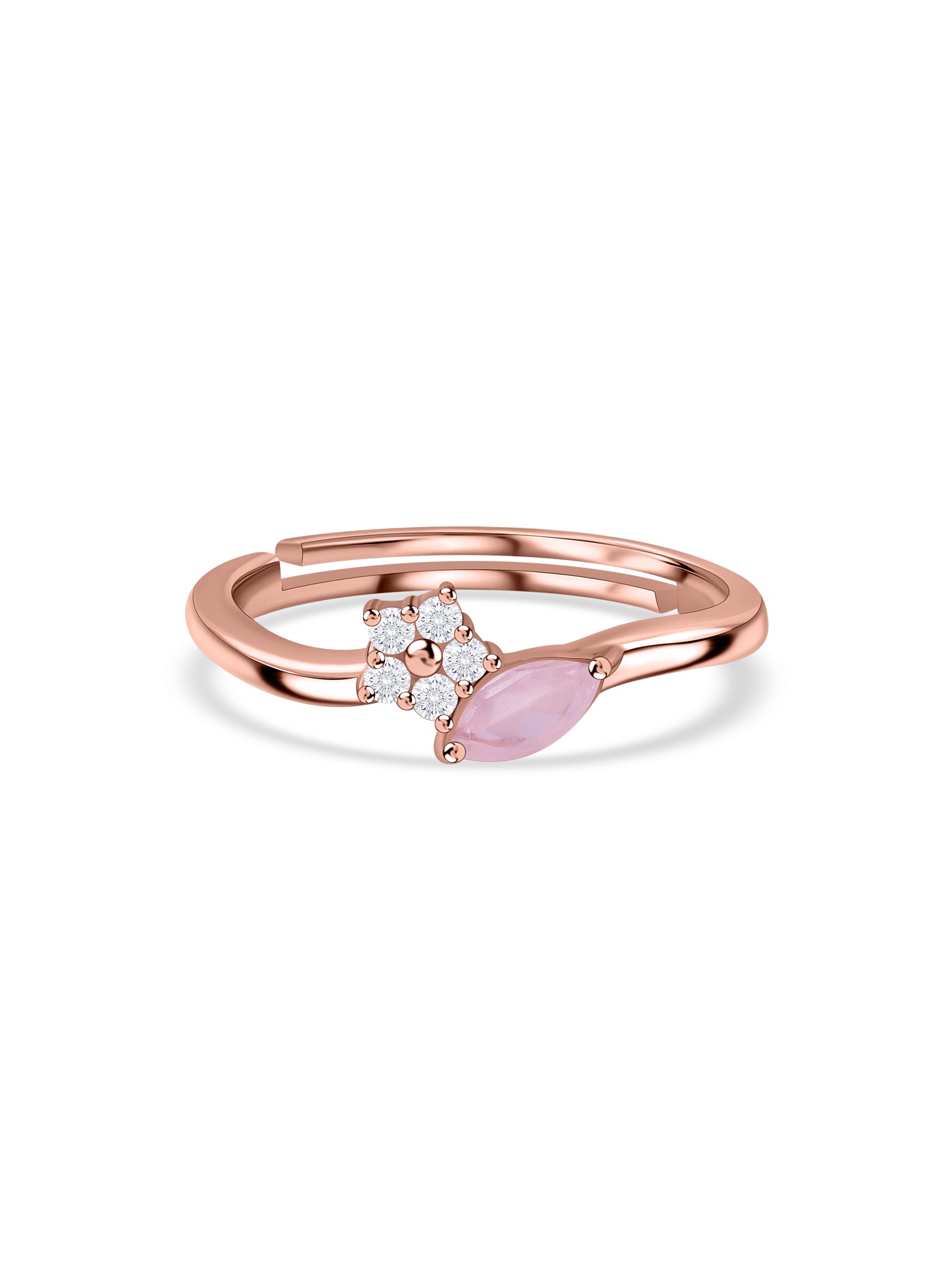 Rose Quartz Floral Cluster Silver Rose Gold Plated Ring
