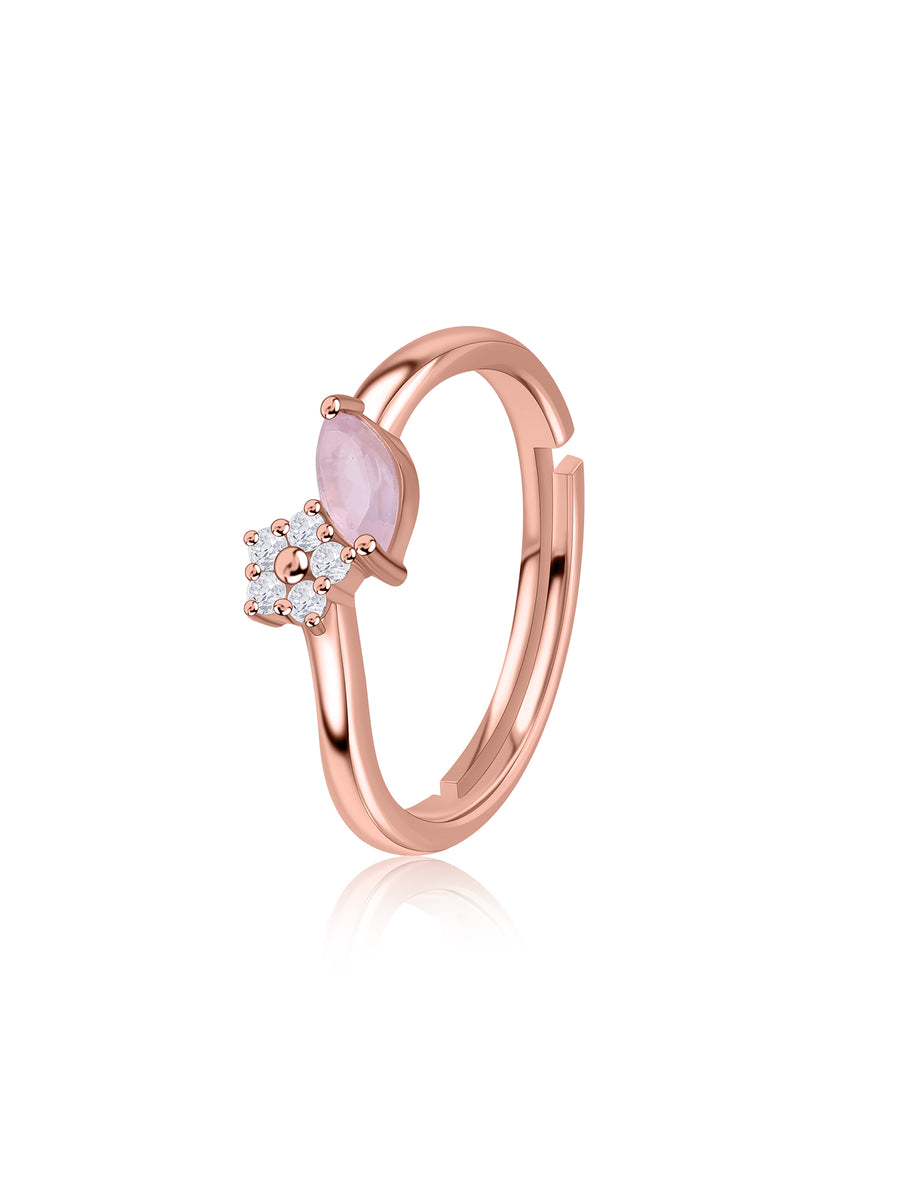 Rose Quartz Floral Cluster Silver Rose Gold Plated Ring