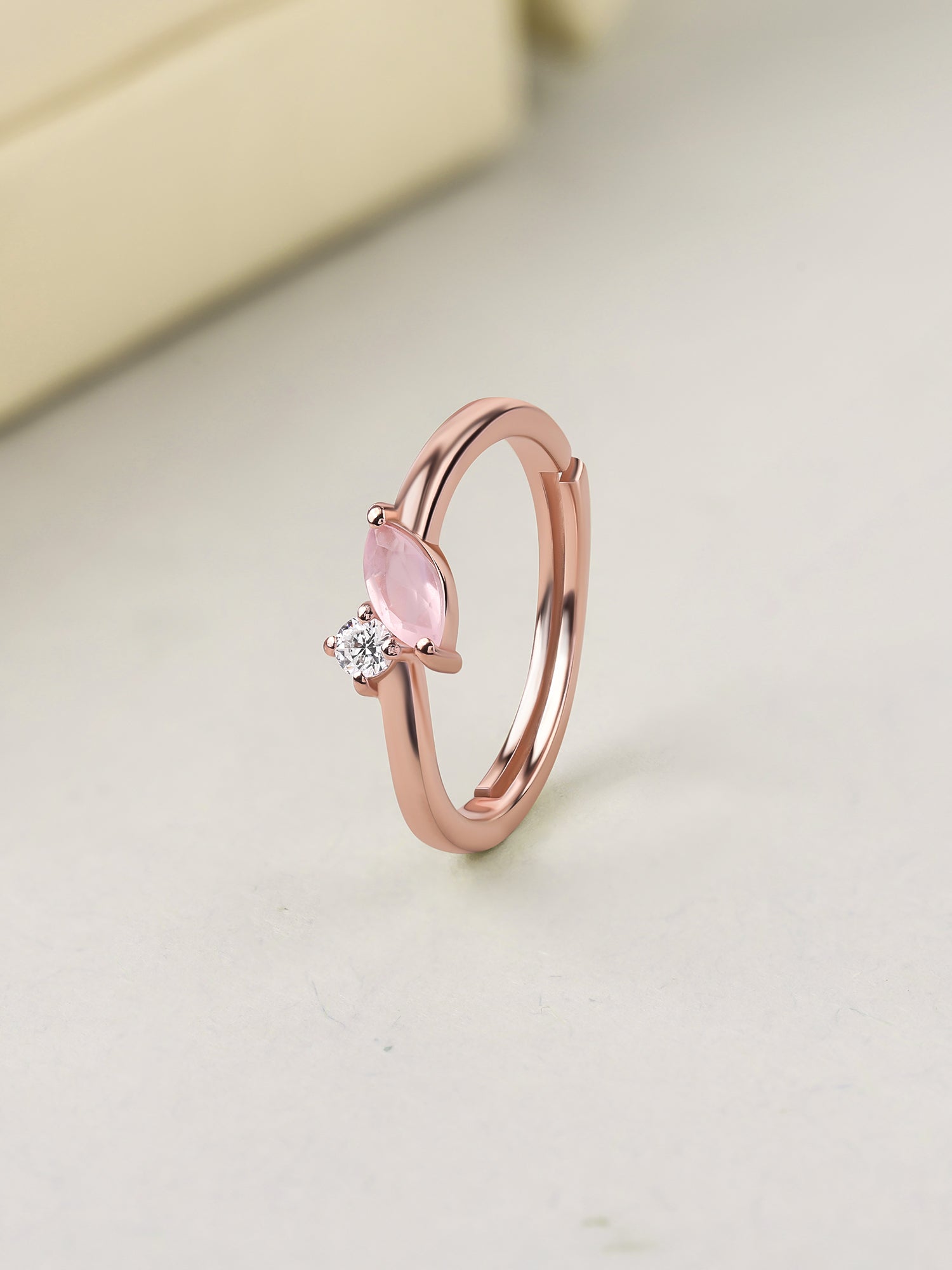 Rose Quartz Leaf Accent Silver Rose Gold Plated Ring
