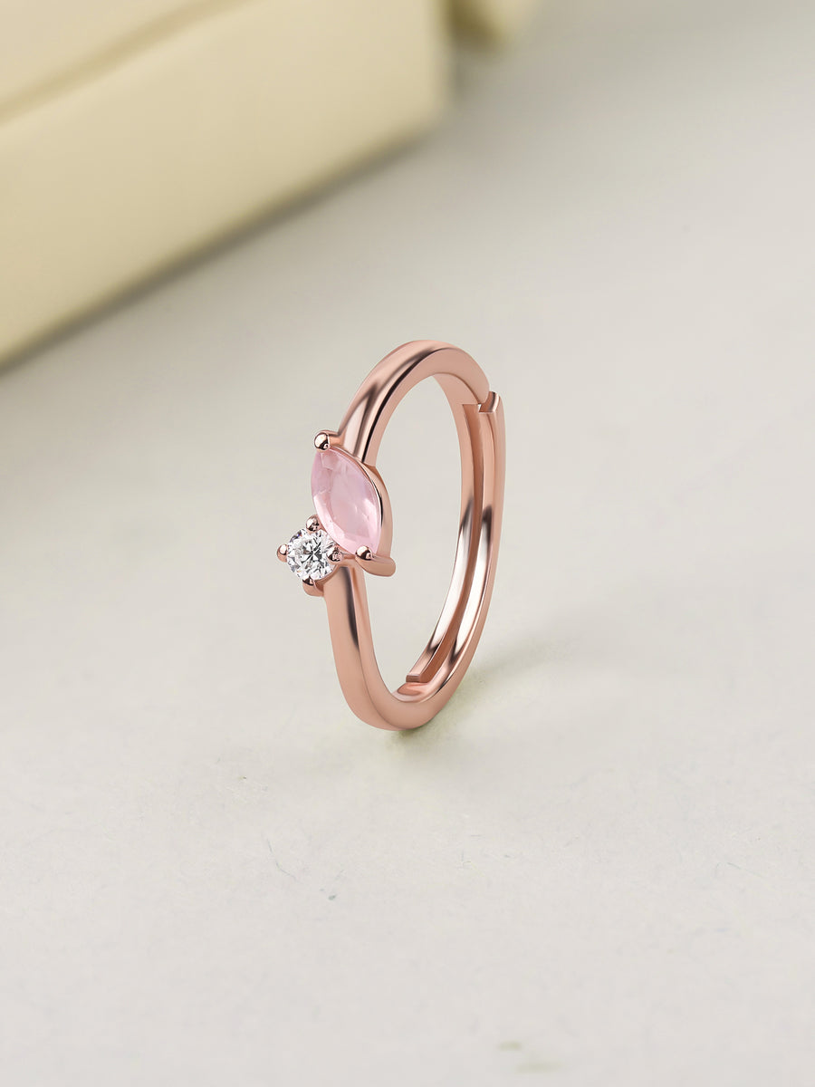 Rose Quartz Leaf Accent Silver Rose Gold Plated Ring