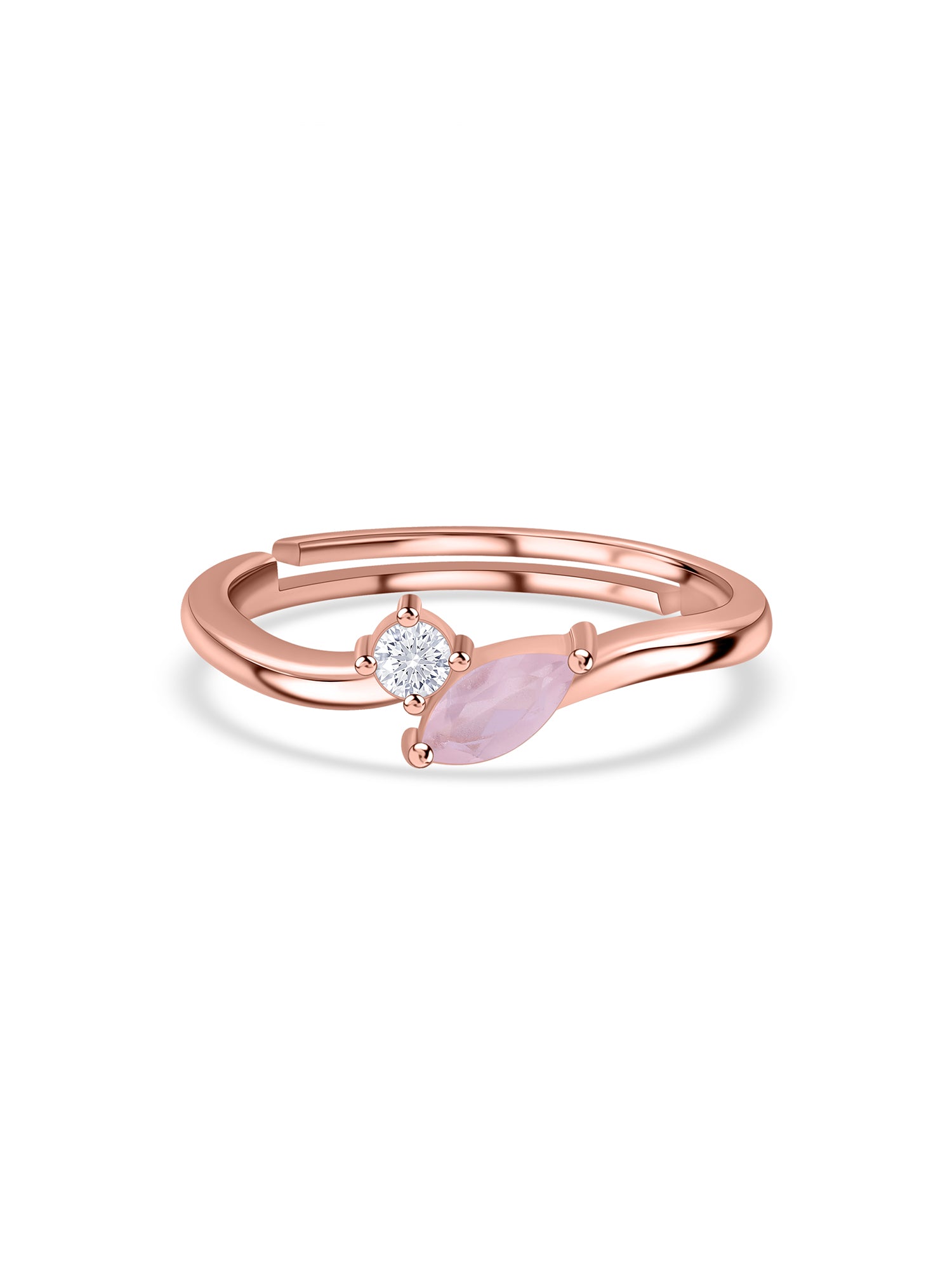 Rose Quartz Leaf Accent Silver Rose Gold Plated Ring
