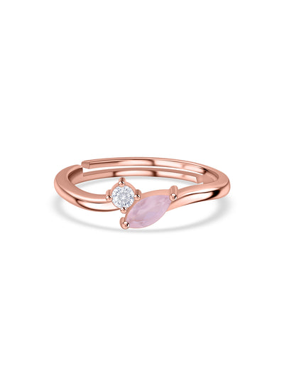 Rose Quartz Leaf Accent Silver Rose Gold Plated Ring