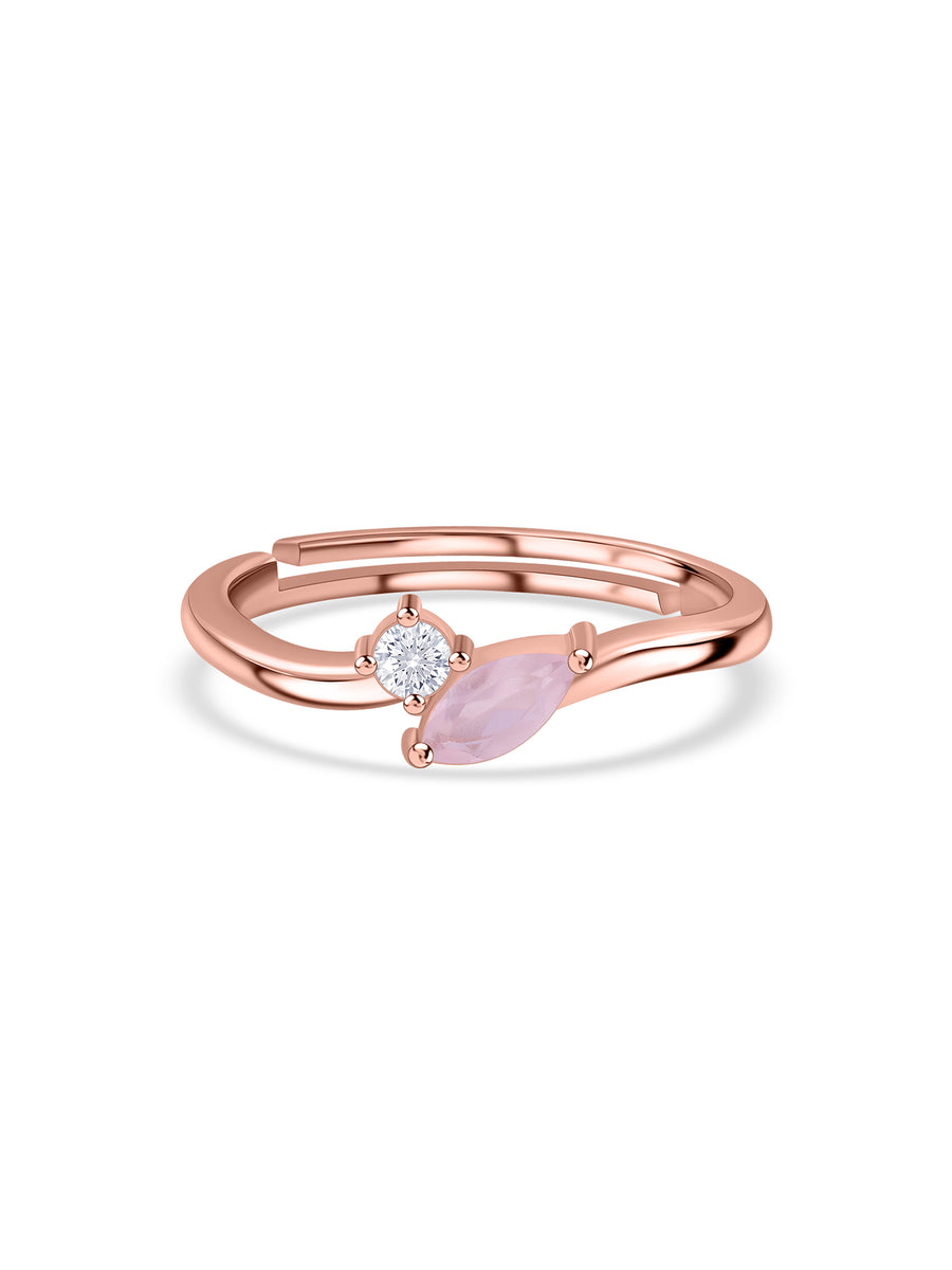 Rose Quartz Leaf Accent Silver Rose Gold Plated Ring