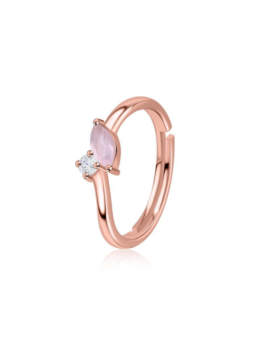 Rose Quartz Leaf Accent Silver Rose Gold Plated Ring