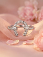 Twisted Spark American Diamond horseshoe Silver Ring