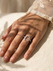 Twisted Spark American Diamond horseshoe Silver Ring