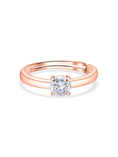 0.8 Carat American Diamond Rose Gold Plated Adjustable Ring