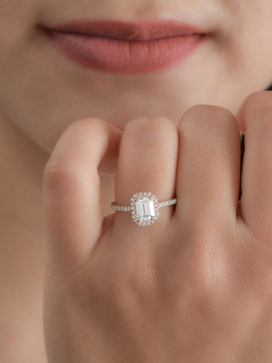 1.5 Carat American Diamond Rose Gold Adjustable Halo Ring