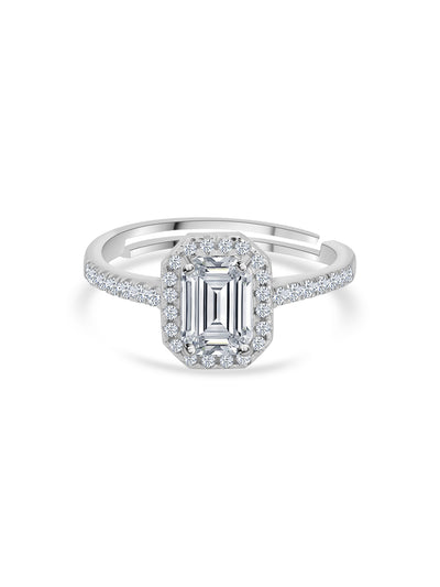 American Diamond Halo Silver Ring in 925 Sterling Silver - BIS Hallmarked